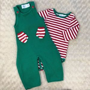 Vintage Hartstrings Baby Christmas Outfit Overalls